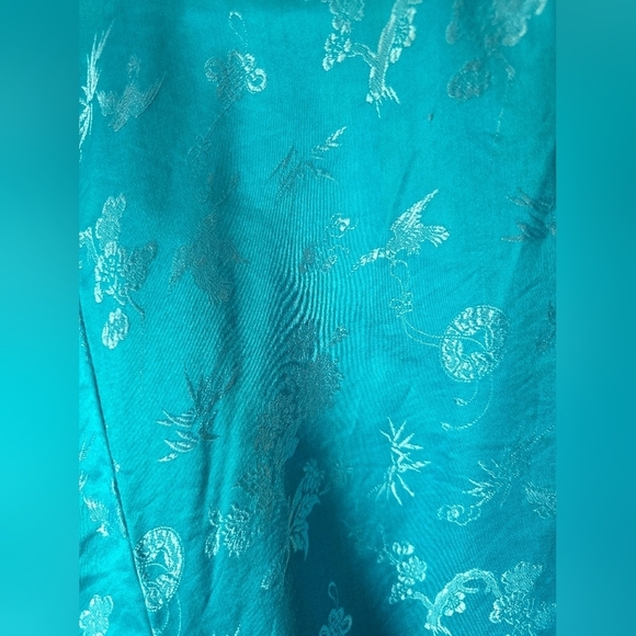 MEDAL Vintage 80s Blue Asian Inspired Satin Robe Size S Kimono Sleeves - Picture 3 of 5